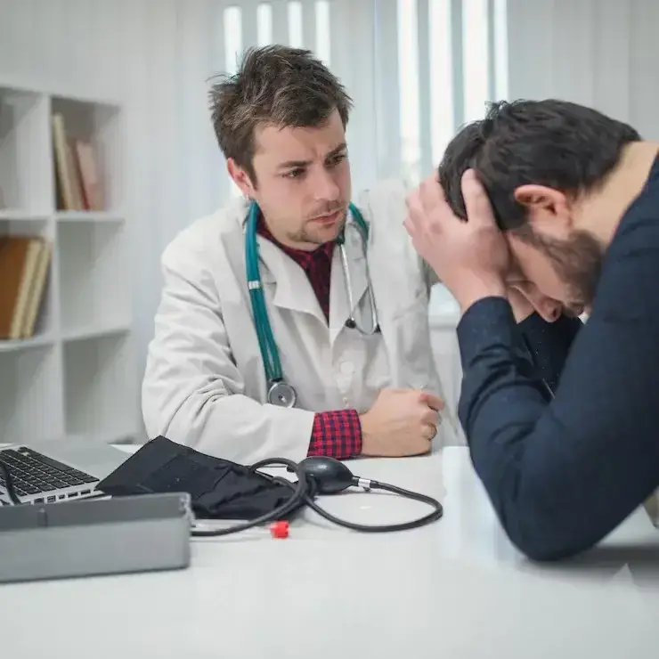 Stress test cardiologist consulting with a male patient experiencing heart symptoms in Montgomery County, TX